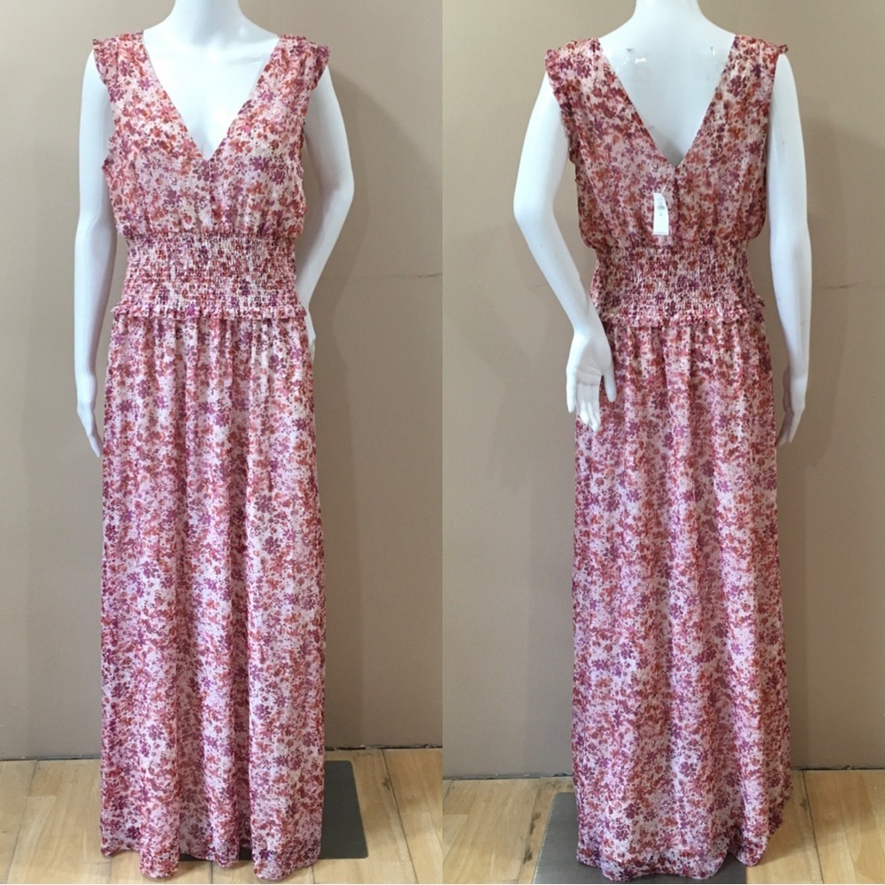 Banana Republic Long Maxi Dress Women Tall 10 Floral Print Elastic Waist New - Picture 2 of 7